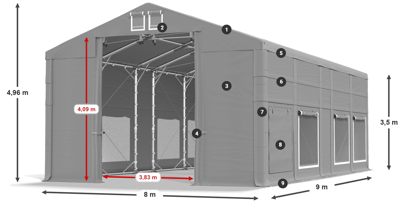 Tetto: FR 620 PVC Pareti: SD 500 PVC 3.5m leggenda