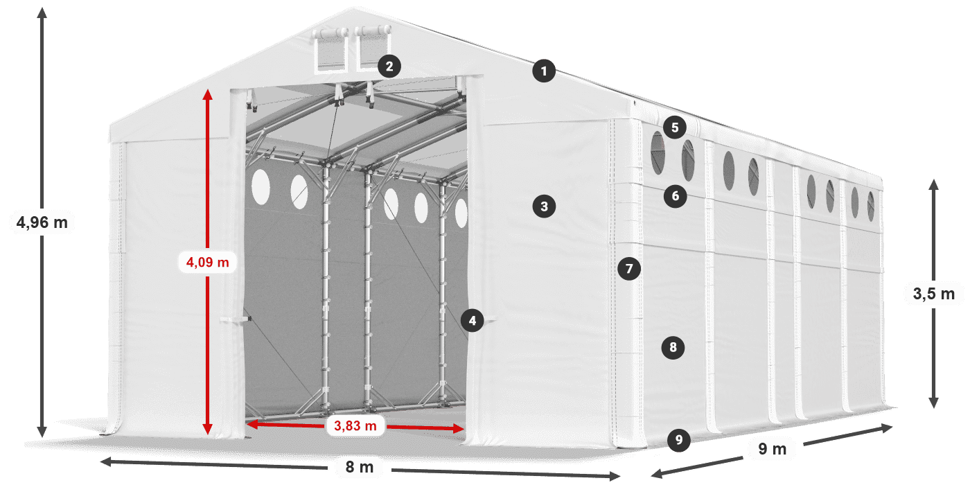 Tetto: MS T 580 PVC Pareti: SD O 500 PVC 3.5m leggenda