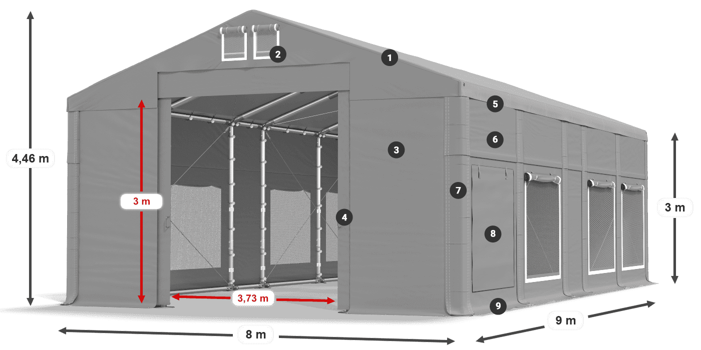 Tetto: FR 620 PVC Pareti: SD 500 PVC 3m leggenda