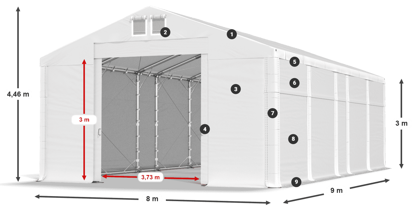 Tetto: MS 580 PVC Pareti: FR 620 PVC 3m leggenda