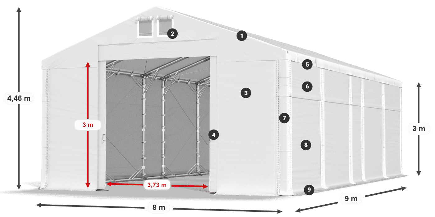 Tetto: MS 580 PVC Pareti: FR 620 PVC 3m leggenda
