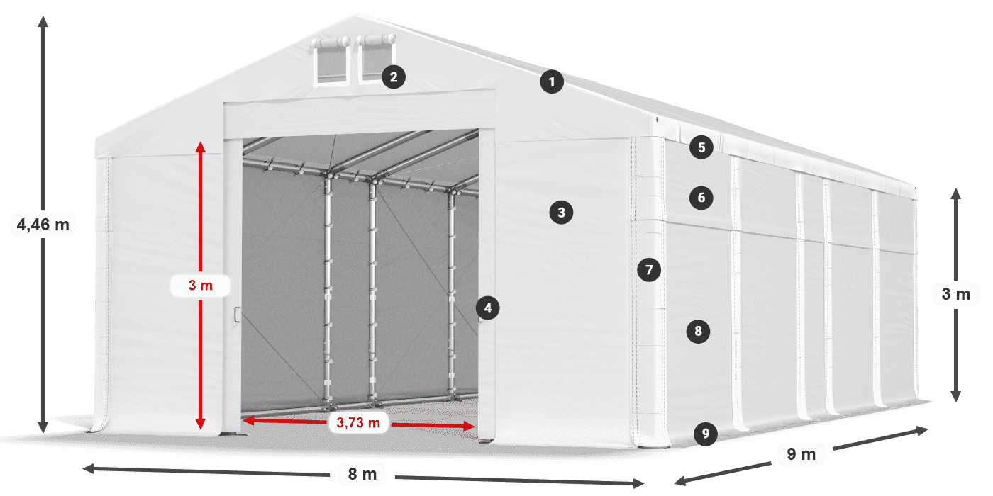 Tetto: MS 580 PVC Pareti: FR 620 PVC 3m leggenda