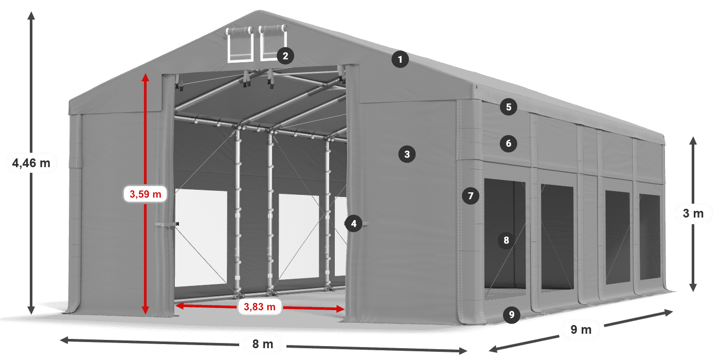 Tetto: MS 580 PVC Pareti: MS 580 PVC 3m leggenda