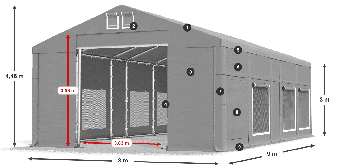 Tetto: MS 580 PVC Pareti: SD M 500 PVC 3m leggenda