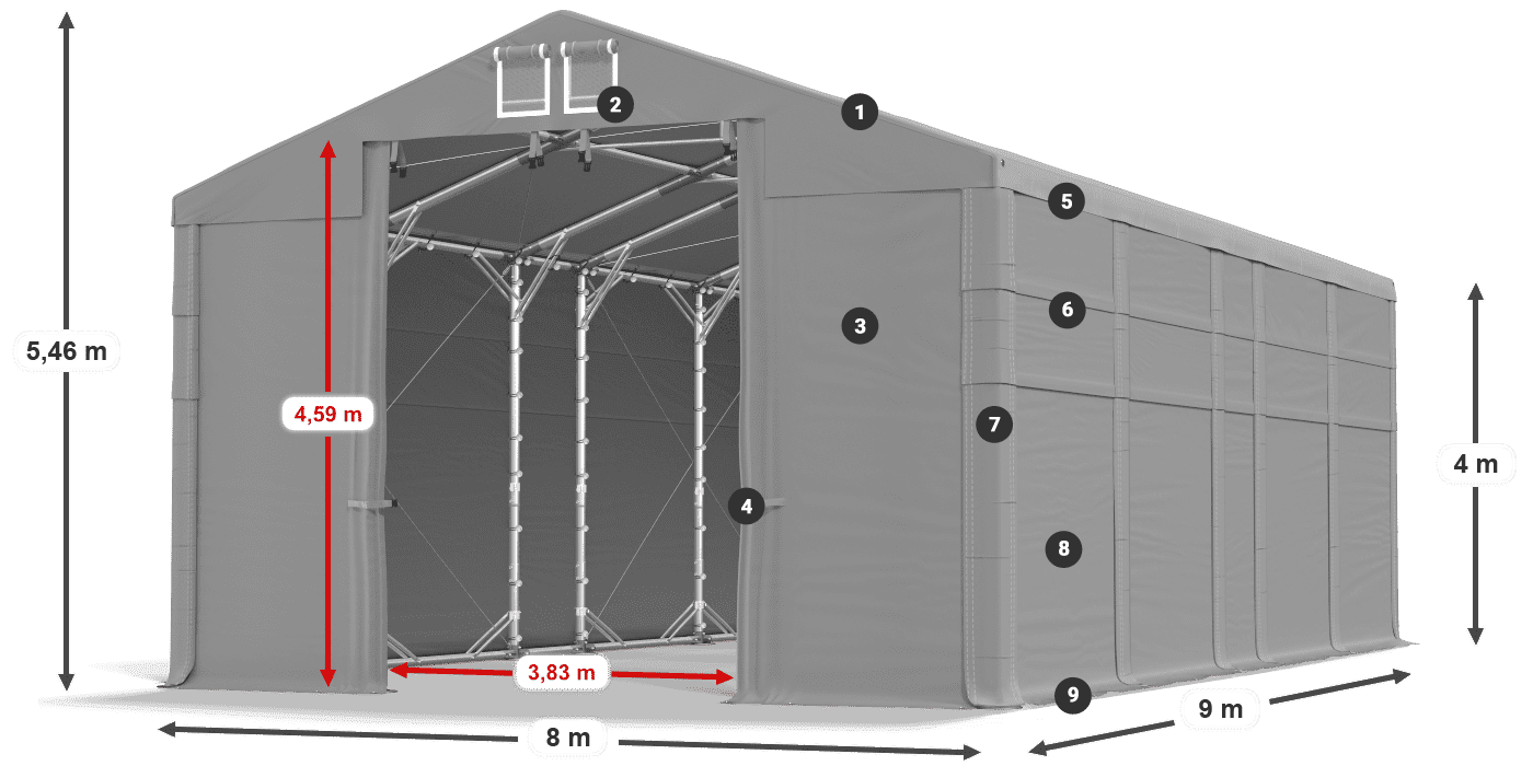 Tetto: FR 620 PVC Pareti: MS 580 PVC 4m leggenda
