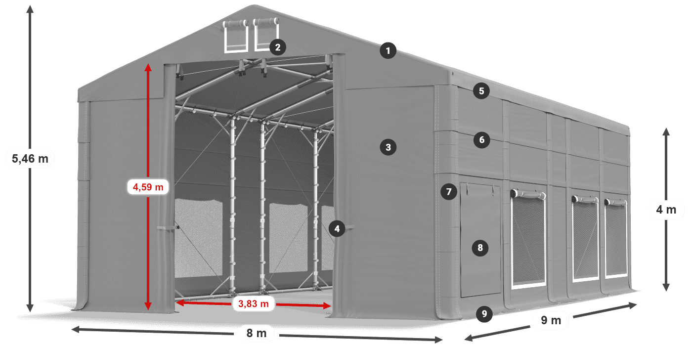 Tetto: FR 620 PVC Pareti: SD 500 PVC 4m leggenda